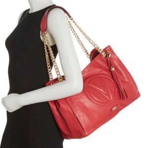 Valentino Verra Signature Leather Tote In Lipstick